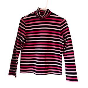 Talbots Long Sleeve Pink Black Striped Shirt Turtleneck Size Medium